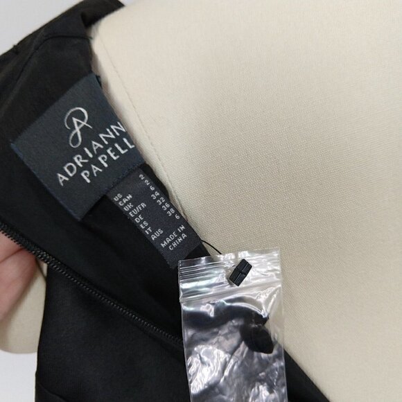 Adrianna Papell Mikado Fit & Flare Dress Black Size 2 NWT Beaded Hi Low Pockets - Picture 11 of 12